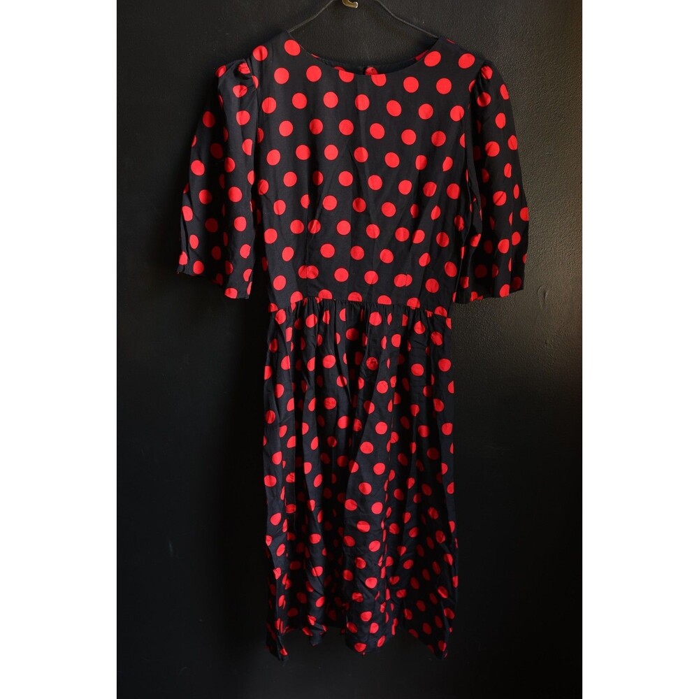 Vintage Lanz Originals 80s Polka Dot Peasant Open Back Dress Pin Up Rockabilly